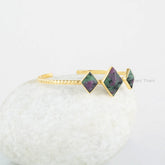 Ruby Zoisite Cuff Bracelet - 925 Silver Bracelet - Adjustable Bangle - Diamond Shape Gemstone - Gold Plated - Gift for Her - Handmade Bangle